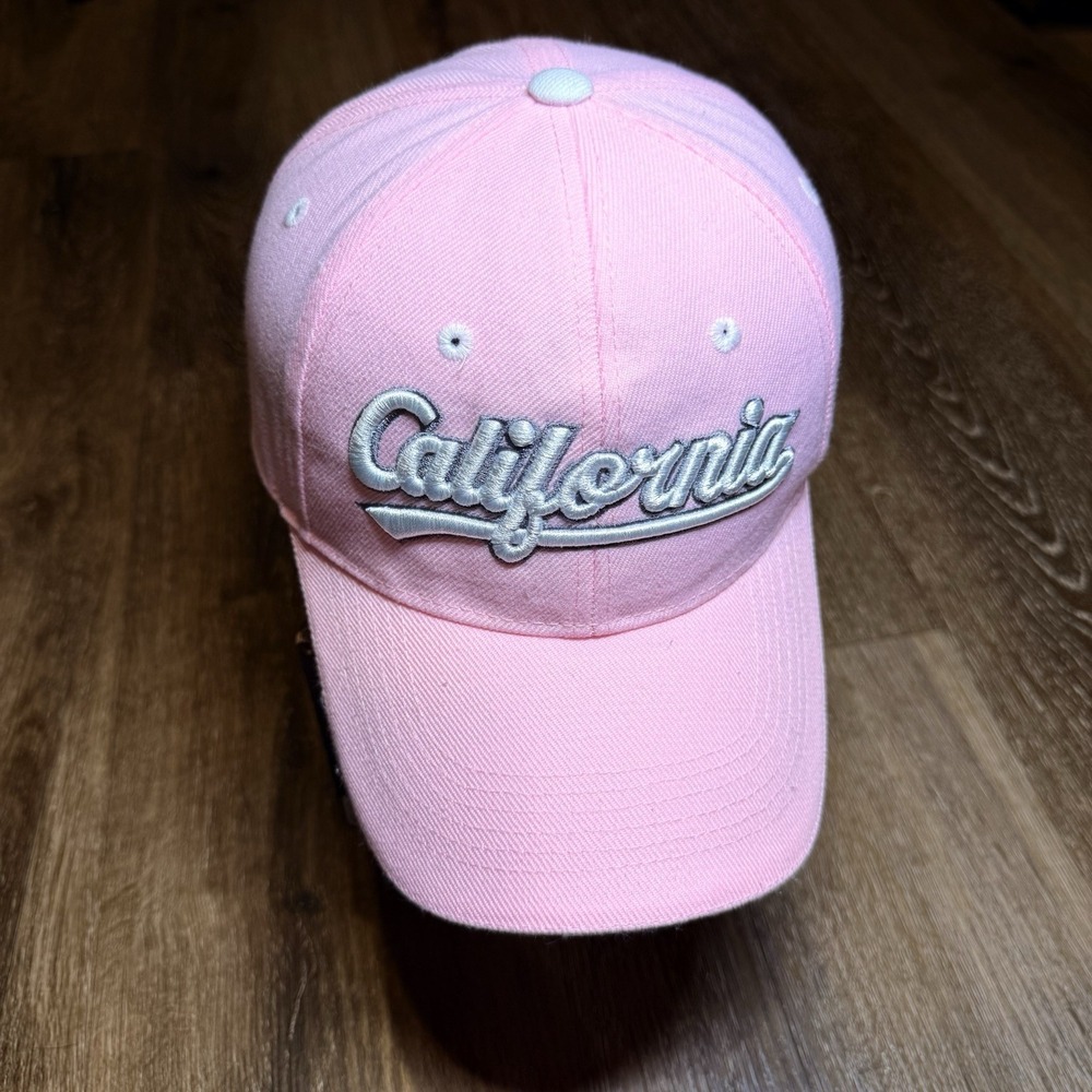 Vintage 90s Y2K California Hat Baseball Dad Cap Pink Silver White Barbie Doll